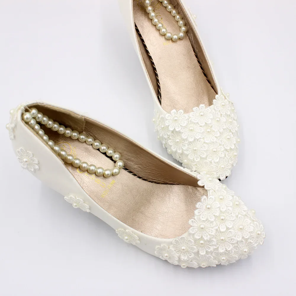 Spring and Autumn Fashion New Sexy Pumps Wedding PU 3 5 8CM Thin Heels Fashion String Bead Flower Shallow Women Shoes White