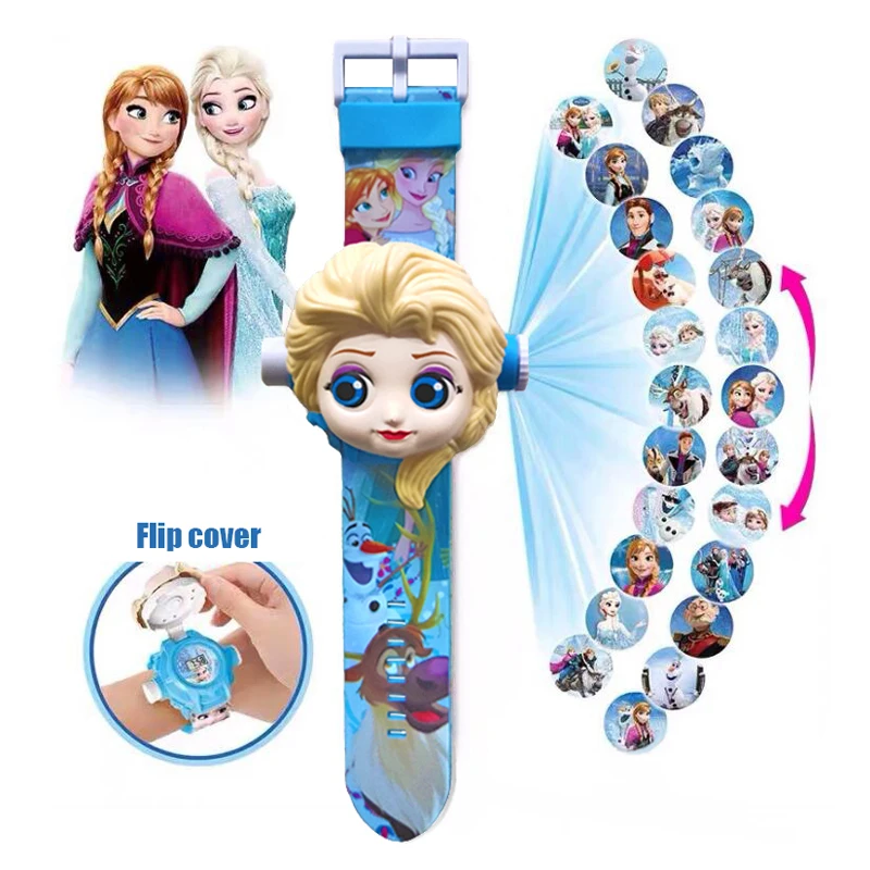 Disney Princess Elsa 24 Projection Watch Snow White Girls Toys Anime Minnie Digital Clock Student Wristwatches Children\'s Gifts