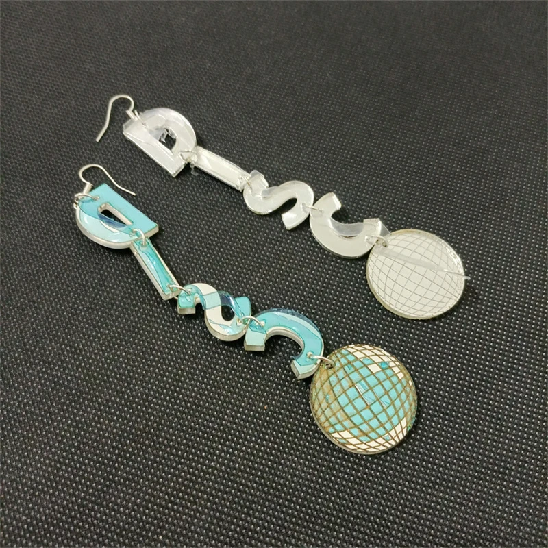 KUGUYS Disco Ball Long Dangle Earrings for Women Mirror Silver Color Trendy Acrylic Classic Party Jewelry Accessories