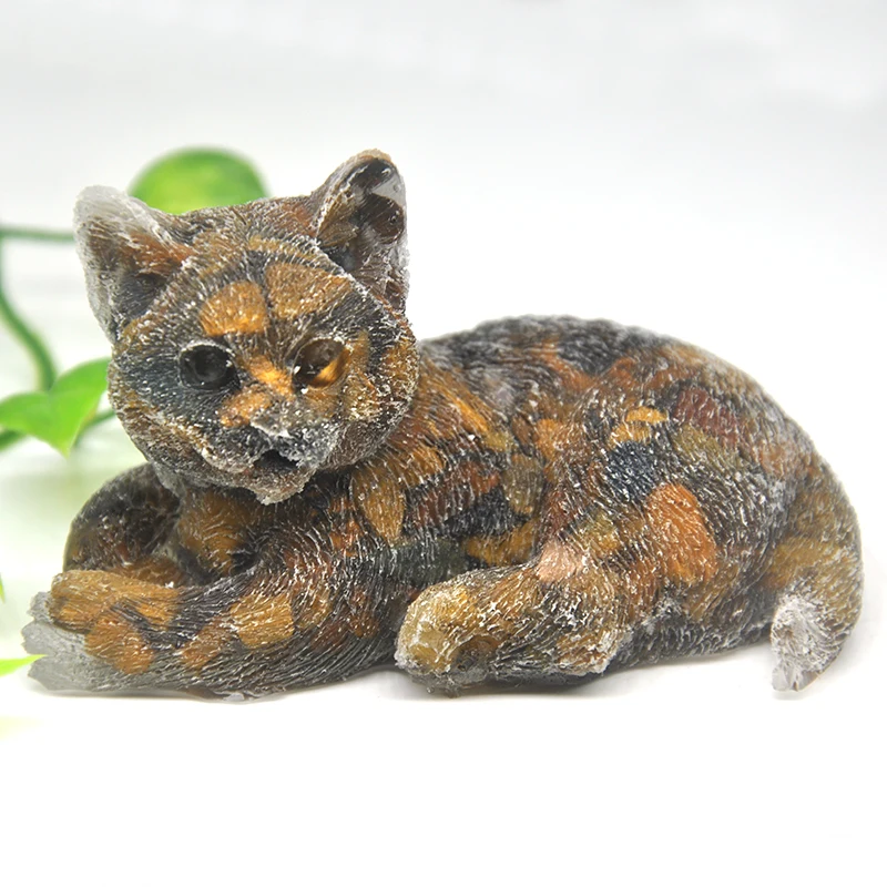 

3.5" Cat Tumbled Stone Statue Natural Gemstone Tiger Eye Reiki Healing Crystals Carved Stone Figurine Crafts Gifts Home Decor