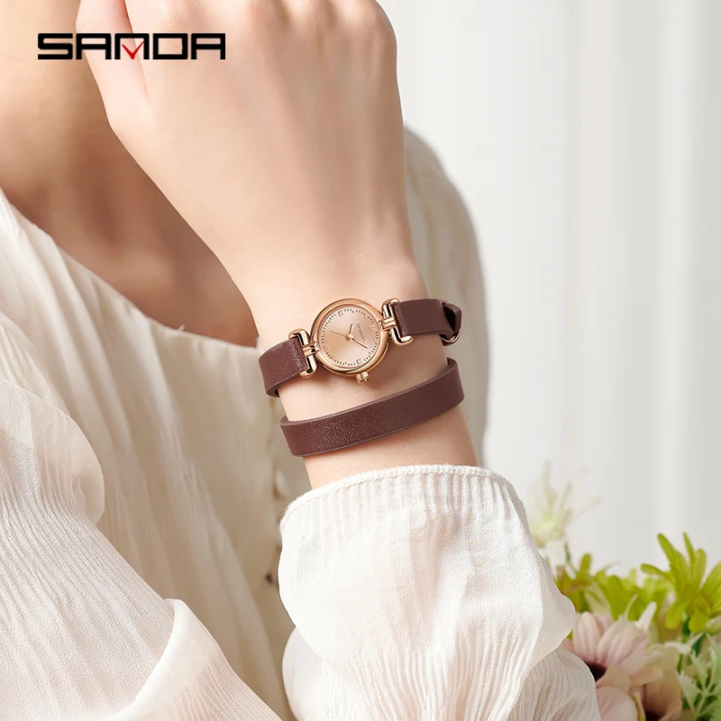 SANDA 1126 New Fashion Hot-selling Ladies Long Leather Female Watch ROMA Vintage Wristwatch Women Dress Watches Relogio Feminino