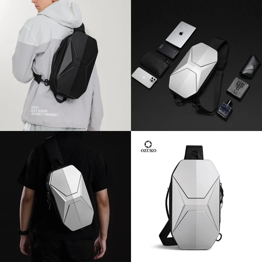 

【New style】OZUKO hard case chest bag multifunctional waterproof backpack men's high-end USB function riding outdoor backpack
