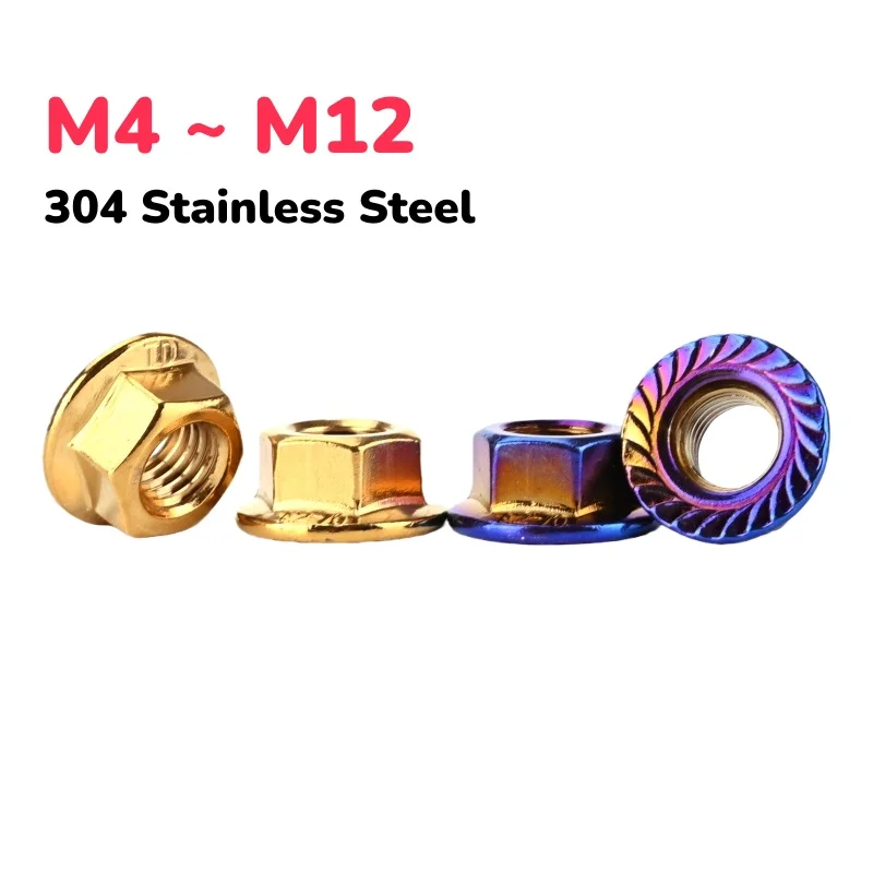 M4 M5 M6 M8 M10 M12 X0.7/0.8/1/1.25/1.5/1.75mm 304 Stainless Steel Hexagon Serrated Lock Spinlock Fancy Flange Nut