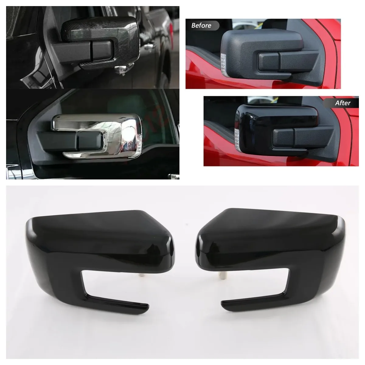 

For Ford F-150 F150 Raptor 2021 2022 2023 2024 ABS Black Door Rearview Mirror Frame Cover Trims Molding Car Styling Accessories