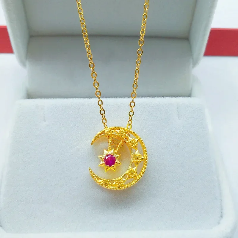 

High Quality Neck Jewelry 24k Yellow Gold Star Necklace Jewelry Pendant, 999 gold Fashion Women Gift Luxury Elegant Necklace