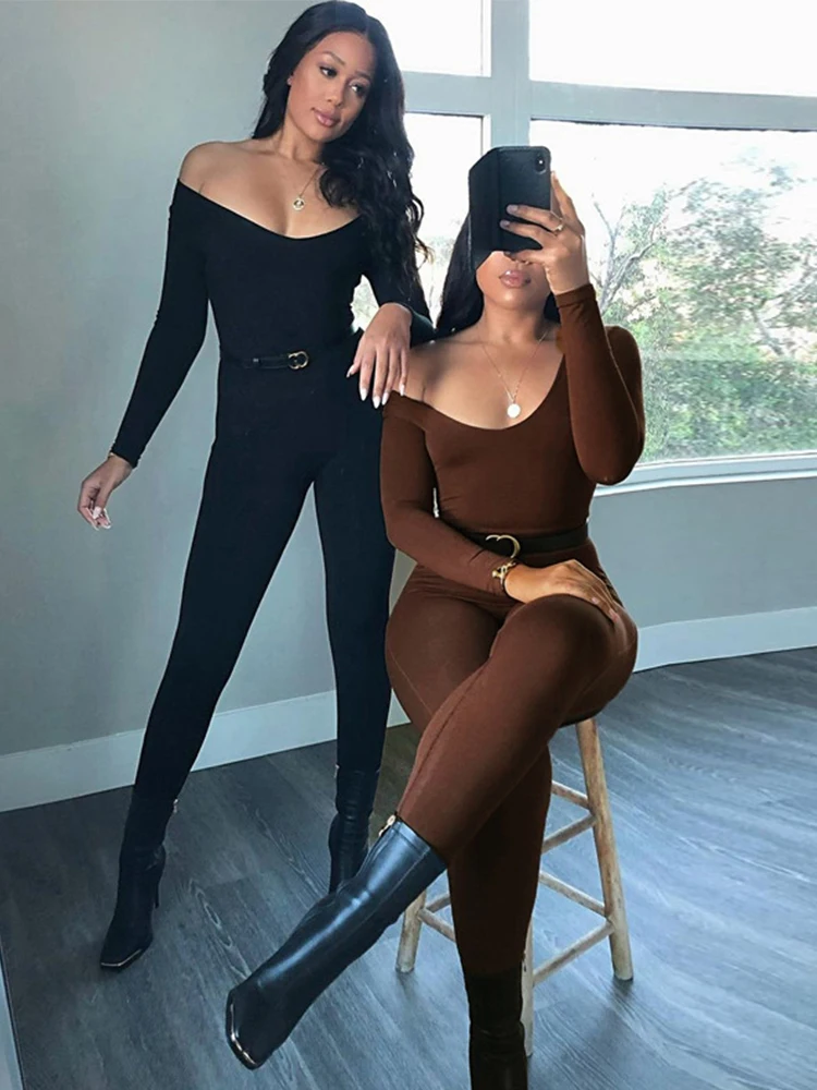 II Damskie pajacyki z długim rękawem Solidne, obcisłe kombinezony typu bodycon Moda Fitness sportowy Casual Aktywność Streetwear Kombinezony