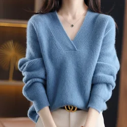 Office Lady Fashion Simple Loose Wool Knitted Pullovers Autumn Winter Vintage Comfortable Soft Thick Sweaters