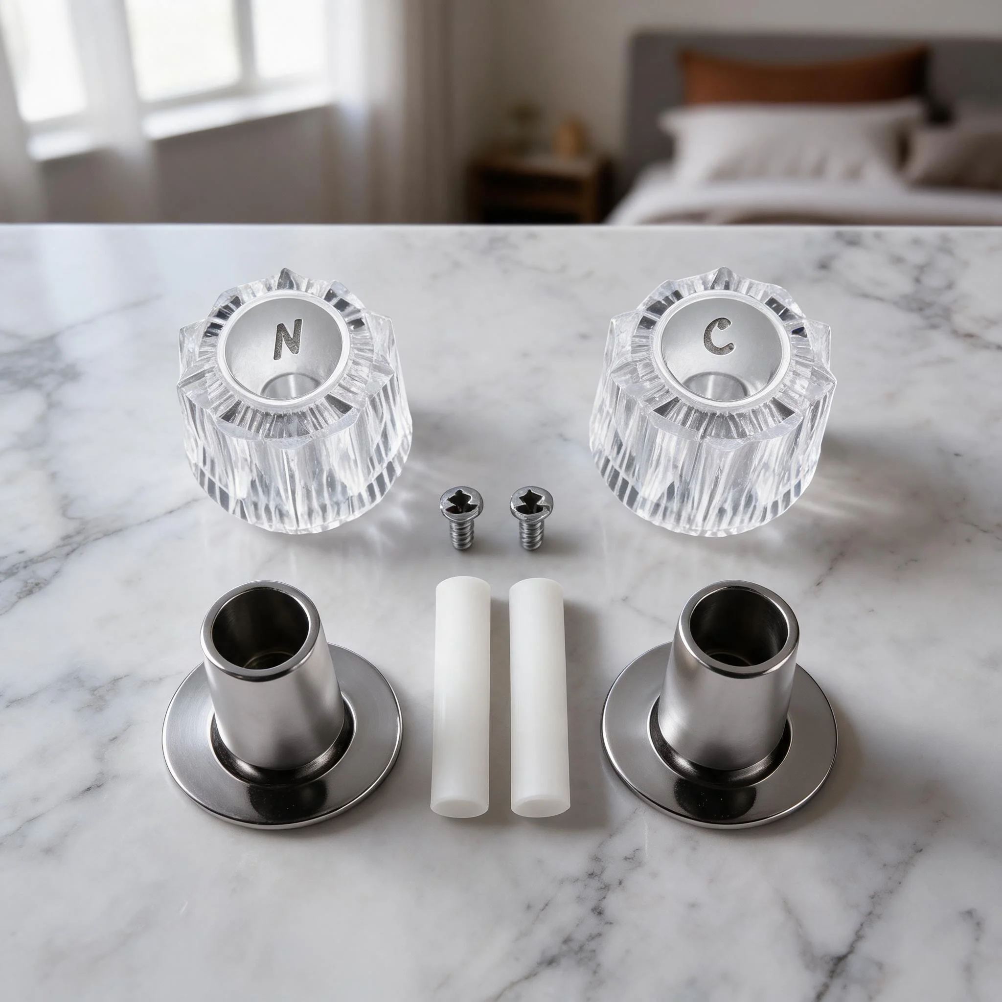Acrylic-Shower Knob And Flange Base Set 12 Tooth ABS Replacement Handle For Bathtub Faucet Repair Upgrade Bathroom Fixture Parts