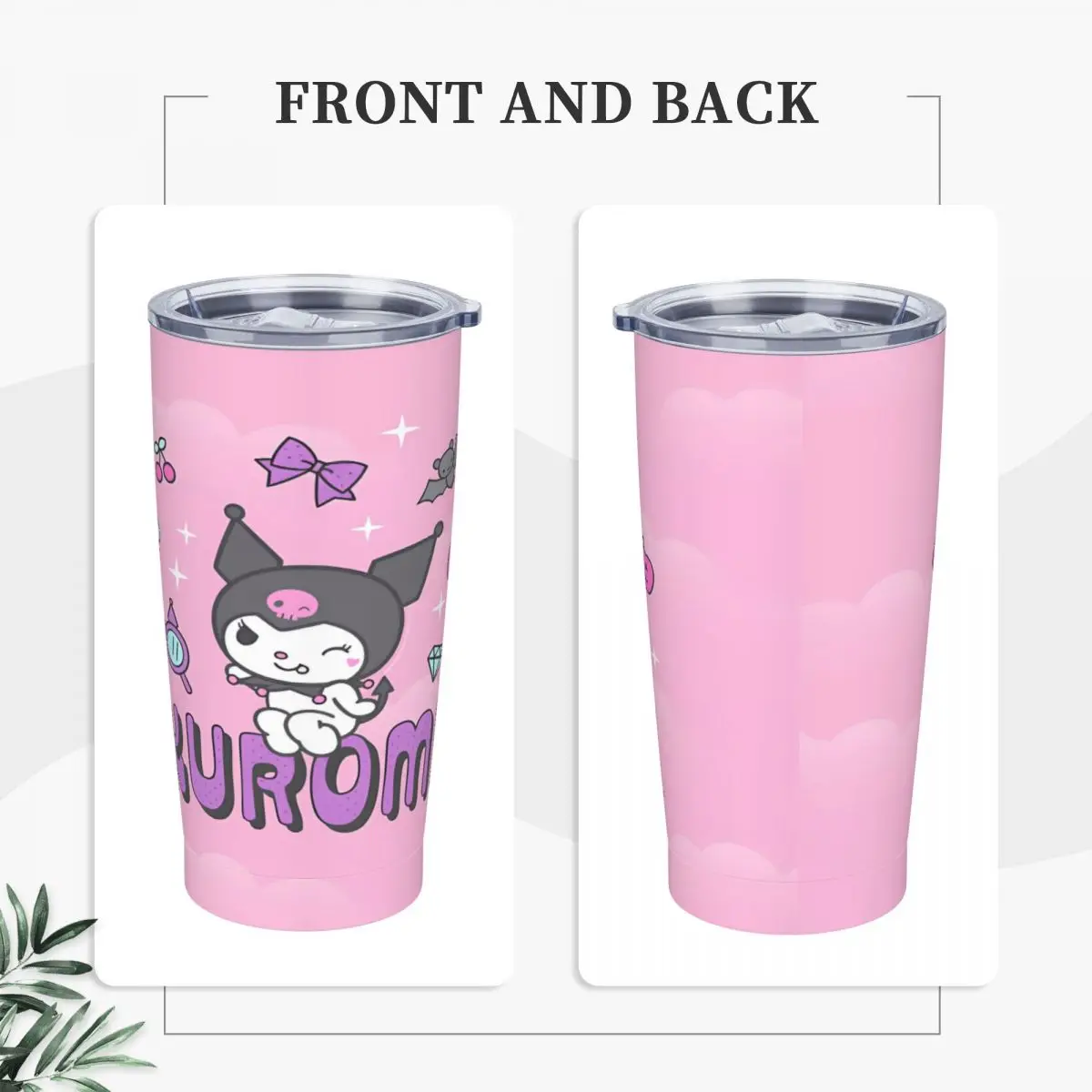 Kuromi Sanrio Stainless Steel Tumbler Beach Mugs Cup Large Capacity Coffee Mug Portable Cold and Hot Milk Tea Water Bottle