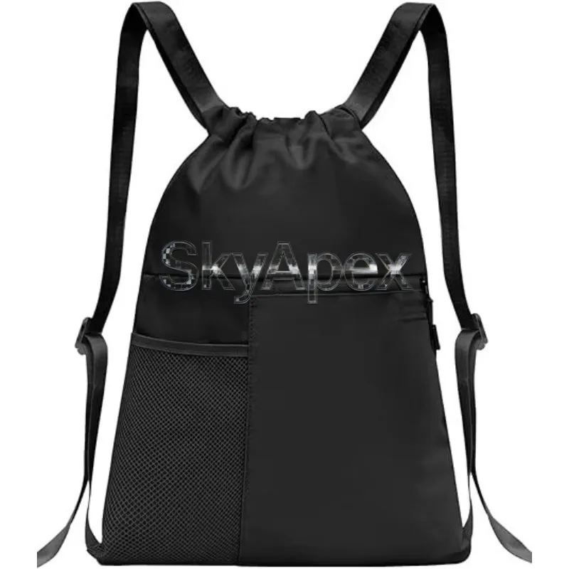 Men Women General Daily Drawstring Backpack with Pockets Lightweight Travel Sports Bag for Basketball and Personal Item Storage