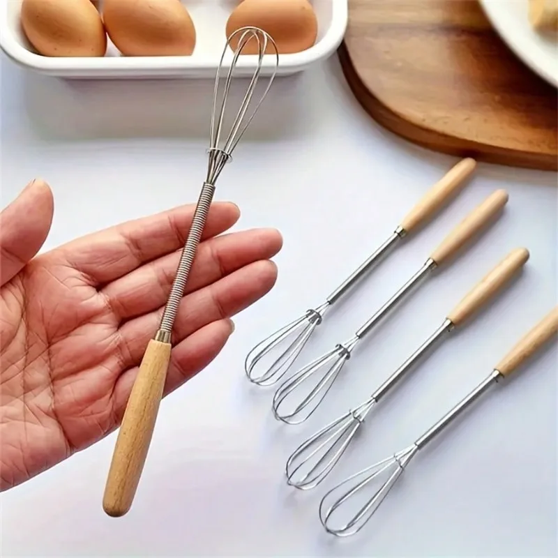 Mini-Schneebesen mit Massivholzgriff, Edelstahl-Eierquirl & Milchaufschäumer zum Mischen, Schneebesen, Schlagen und Rühren