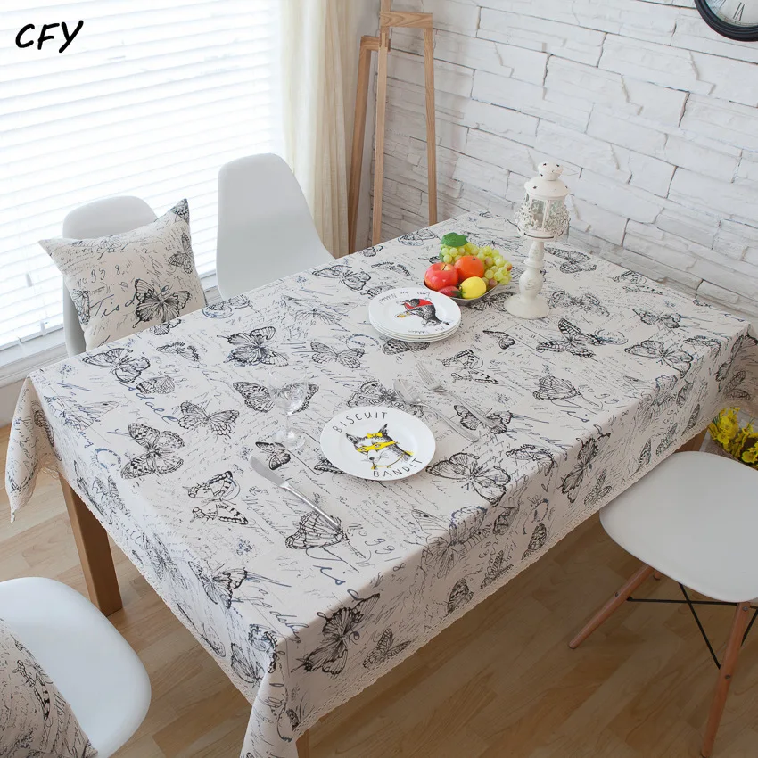 

Cotton Linen American Rural Western Cuisine Butterfly Print Rectangular Table Cloth Kitchen Table Map Towel Tablecloth