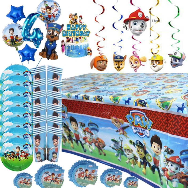 Paw Patrol Birthday Party Decorations Balloons Deco Paper Tableware Tablecloth Plates Dog Chase Party Supplies for Boy Kids Toys