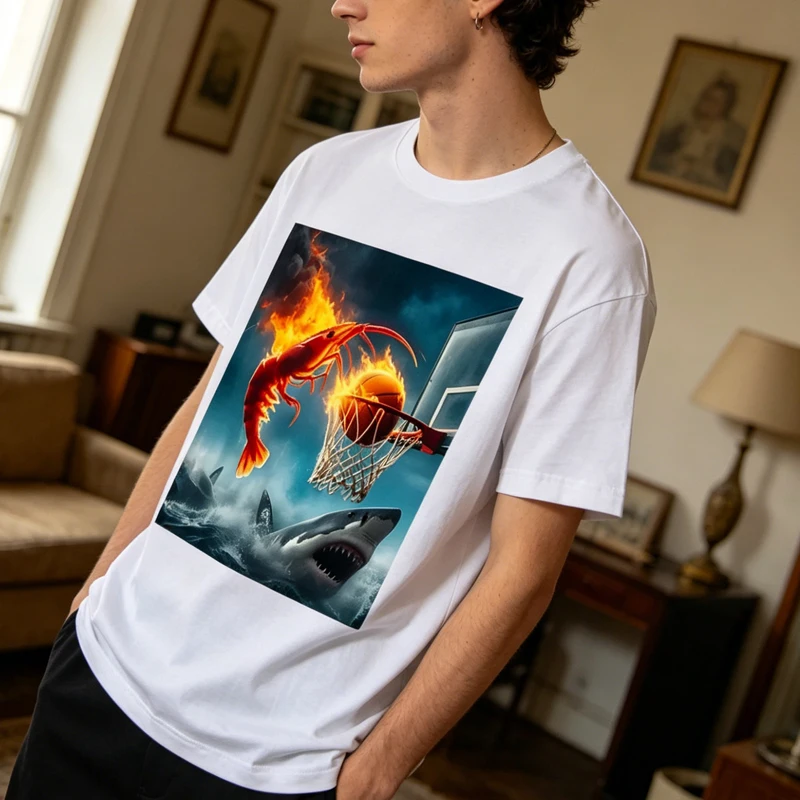 T-shirt graphique rétro « Shrimp Dunking on Shark » pour femme, haut d'été à manches courtes, vêtements esthétiques, streetwear
