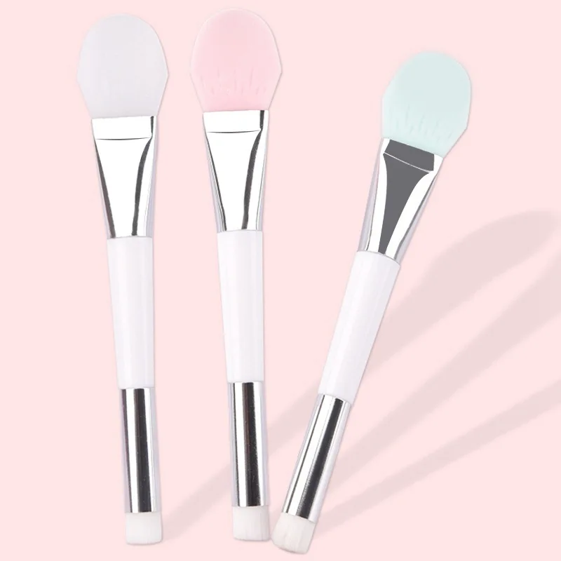Cepillo de máscara Facial de silicona de doble cabezal, cabezal suave con raspador, cepillo de película de barro de doble uso integrado, herramienta de belleza de ajuste de película DIY