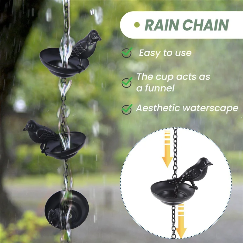 

ABCA-3X Mobile Birds On Cups Rain Chain For Outside, Rain Chains For Gutters Downspouts Rain Chain For Home,9X7x80cm