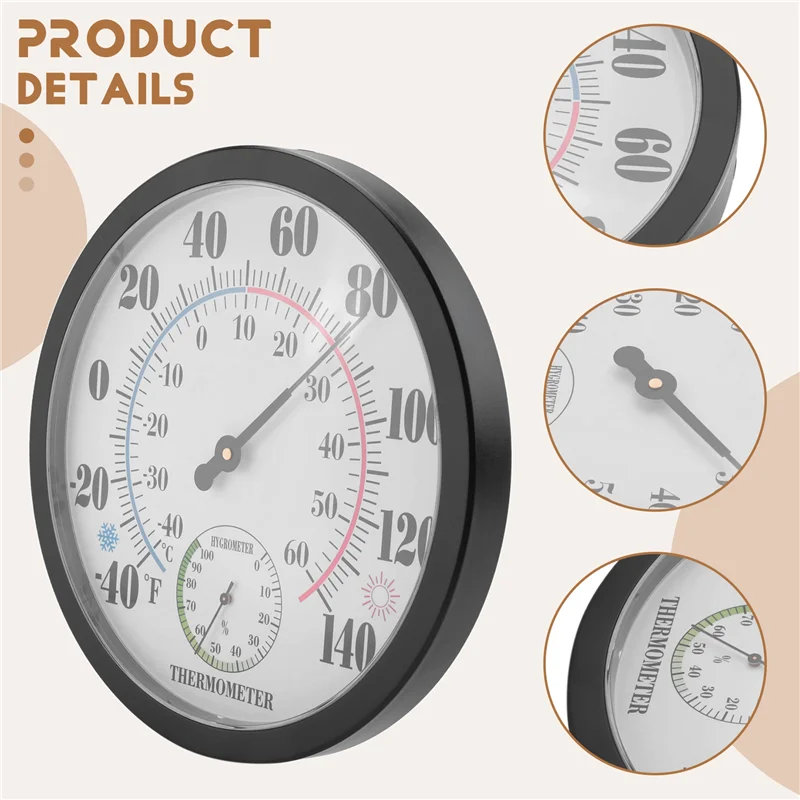 

B05B-10 Inch Indoor Outdoor Weather Thermometer/Hygrometer For Patio, Wall Decorative, No Battery Needed