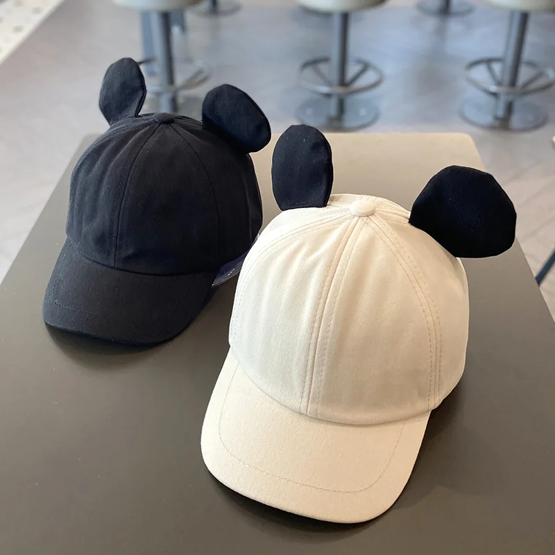 Chapéu de beisebol do bebê cor sólida verão algodão guarda-sol orelhas de urso pico língua de pato boné meninos meninas da criança crianças casual chapéu ao ar livre