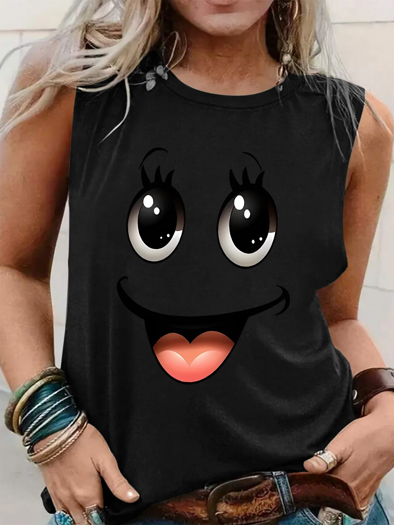PLUS SIZE printed Summer women's loose and personalized dream catcher mesh printed vest top T-shirt comfortable sleeveless