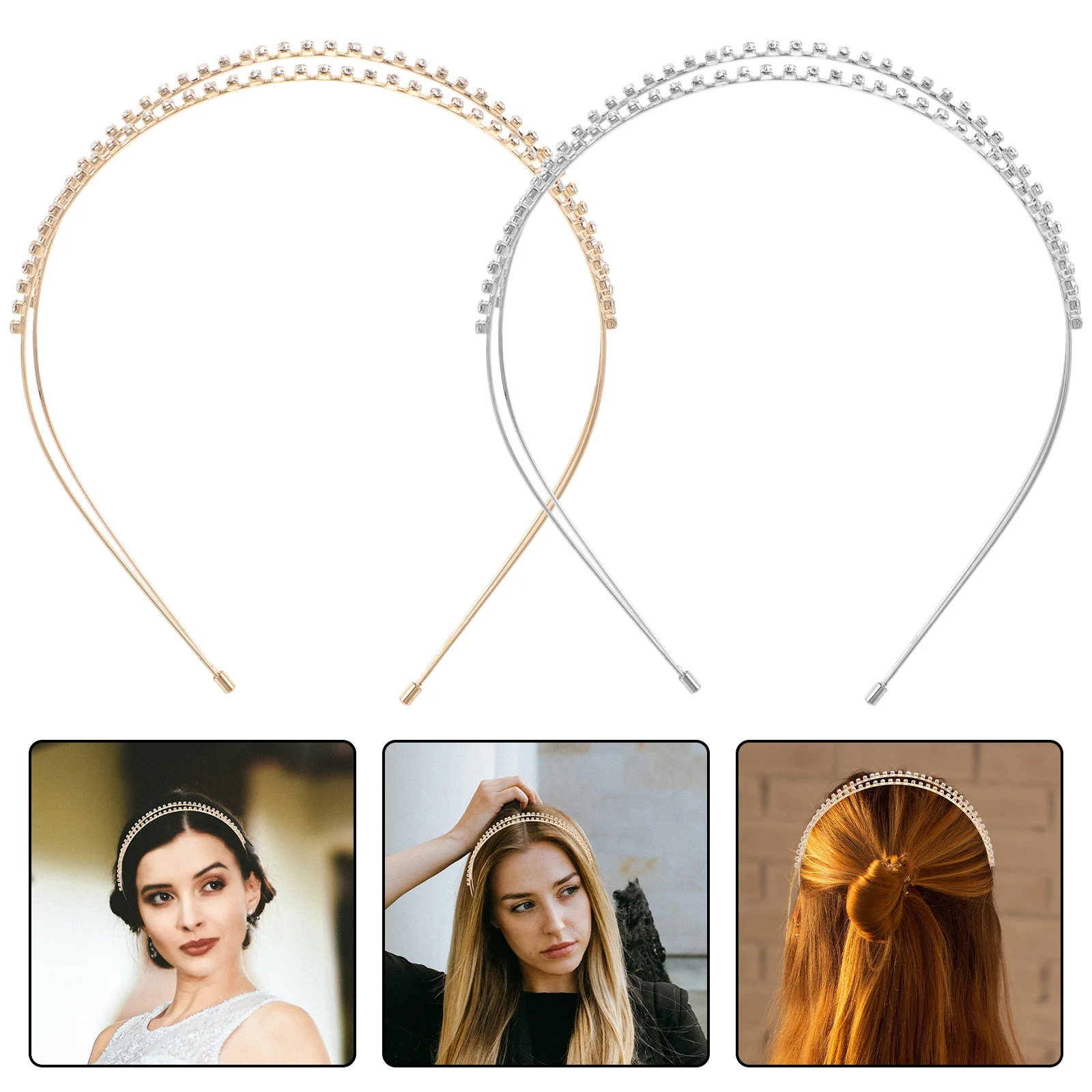 

2Pcs Rhinestone Bridal Headbands Double Layer Wedding Elegant Sparkly Hair Accessories Princess Crowns Hairpieces
