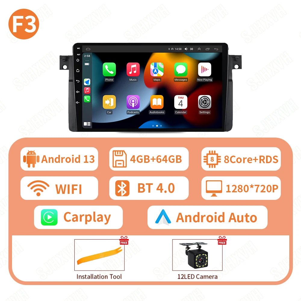 Android 16 9 ''Draadloze Carplay Autoradio Stereo Multimedia Speler voor BMW E46 M3 318 320 325 330 335 1998-2006 Auto Speler