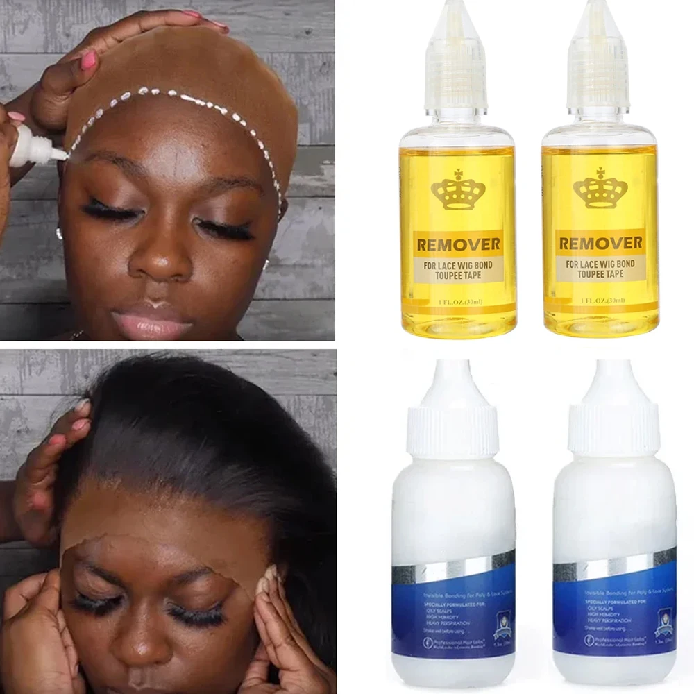 

2 шт., клей для парика, сильная фиксация, кружевной клей и набор для удаления клея с кружевом, водонепроницаемый, быстрый, безопасный клей для парика с кружевной передней частью и средство для удаления