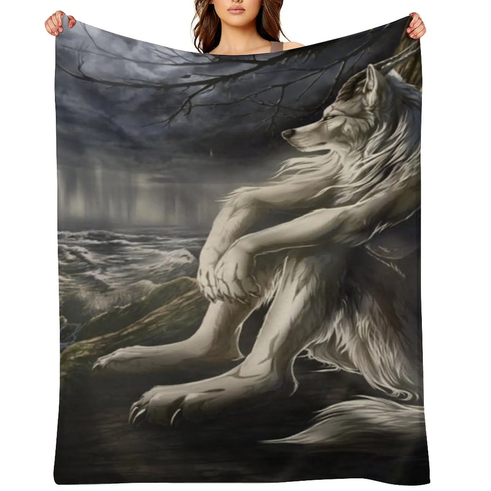 

emo white wolf sitting sad meme Throw Blanket Fashion Sofas Luxury Winter beds Decoratives Blankets