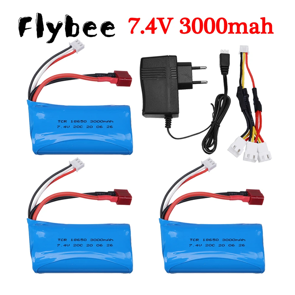 (T plug ) 7.4 v 3000mah 18650 lipo bateria 2s para wltoys 10428 12428 12429 12423 rc caminhão de carro tanque peças 7.4 v carregador de bateria