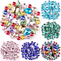 Silver Metal claw setting 50pcs/bag shapes mix colors glass crystal sew on rhinestone wedding dress shoes bags diy trim