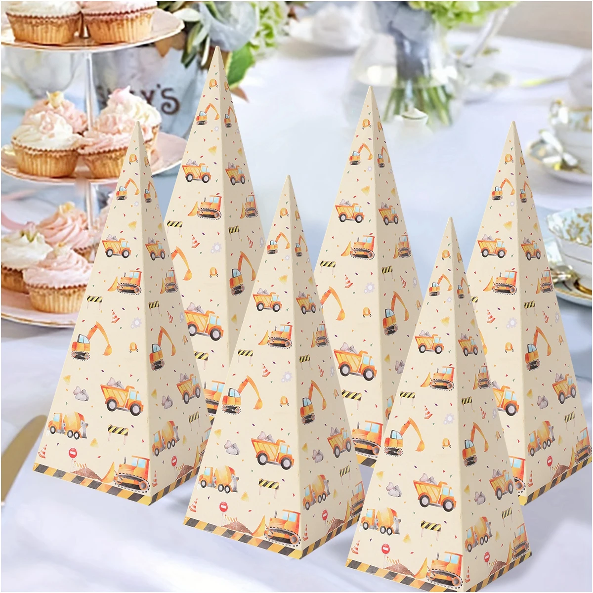 Construction Triangle DIY Candy Gift Packaging Boxes Construction Theme Birthday Party Decor Truck Party Supplies Baby Shower