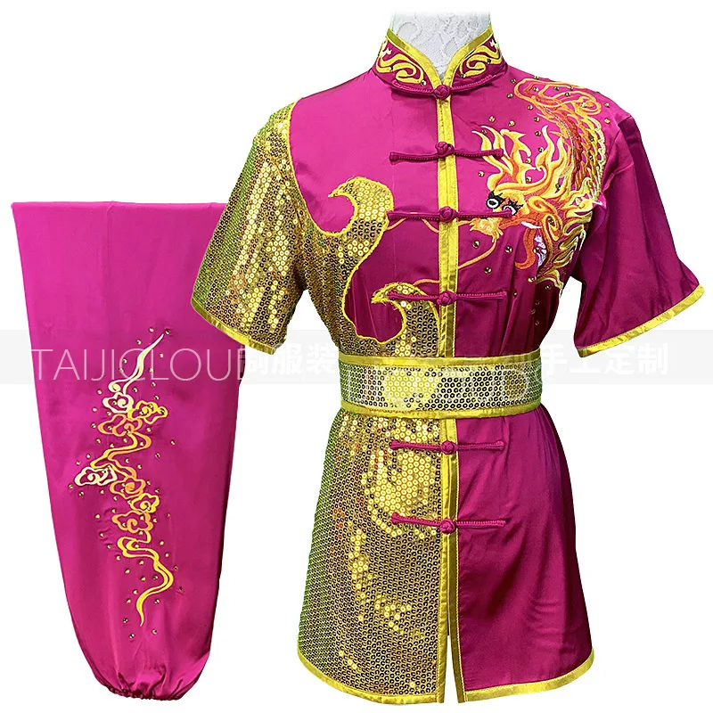 Colorful Long Fist Embroidery Clothing for Children and Adults, Martial Arts Performance Competition Clothing, Purple Male Cloth