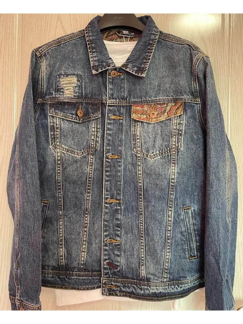 

2025 Spring Autumn New Casual Denim Jacket Long Sleeve Pattern American Retro Loose Oversize Streetwear Splicing Jackets Men