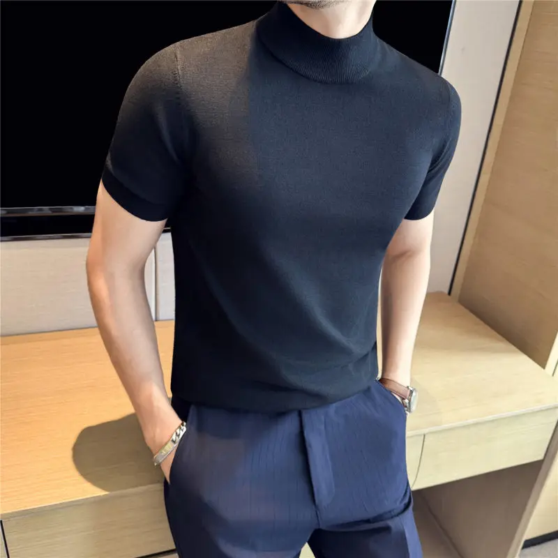 

Мужская облегающая трикотажная футболка высокого качества ort Sve f с высоким воротником и средним воротником, однотонная основа, теплая, удобная, E...