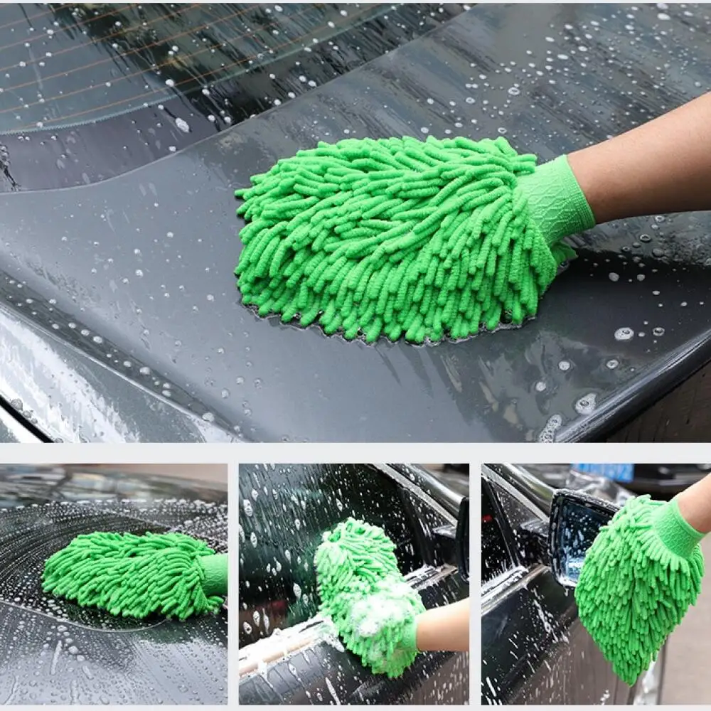 Car Home Dual-use Car Wash Gloves, Plush Double-sided Chenille Cleaning Wipes Rags Sponge Design, For Auto Car Washing