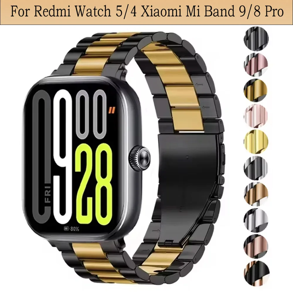 Cinturino in metallo per Xiaomi Mi Band 9 Pro/8 Pro Cinturino di ricambio in acciaio inossidabile per uomo e donna per cinturino Redmi Watch 5/4
