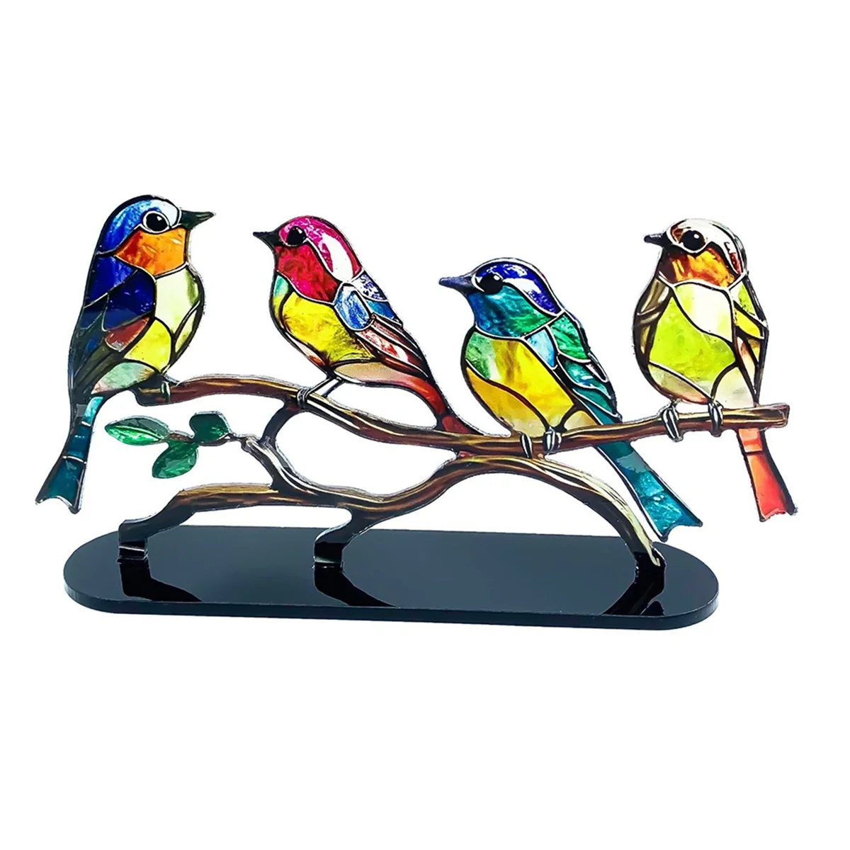 Stained Birds on Branch Desktop Ornaments Double Sided AcrylicFlatness Table Art Home Room