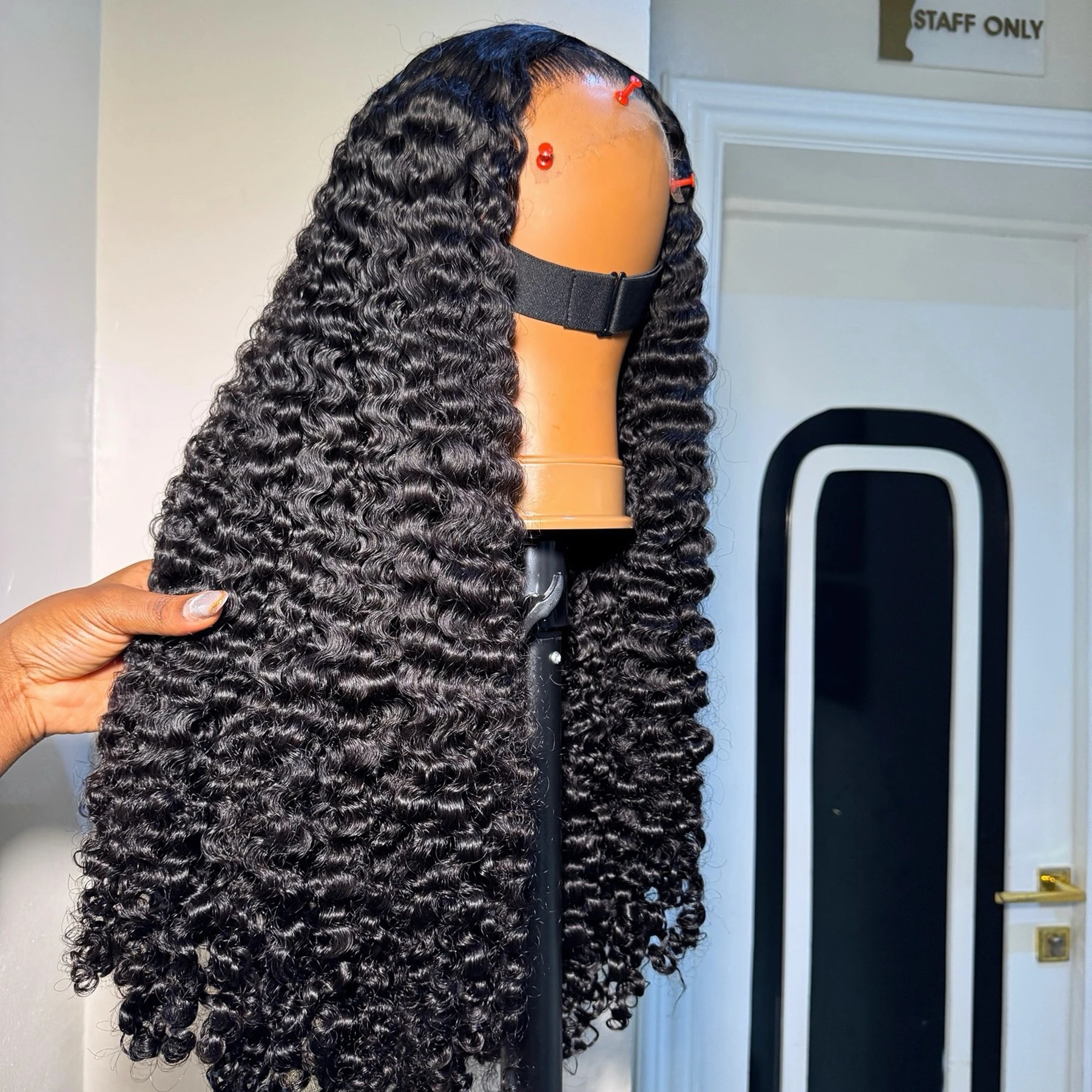 

Black Color 13X4x1 HD Lace Frontal Synthetic Wig Ponytail Jerry Curly Preplucked Cosplay Daily Party Wedding Soft Hair Prepluck