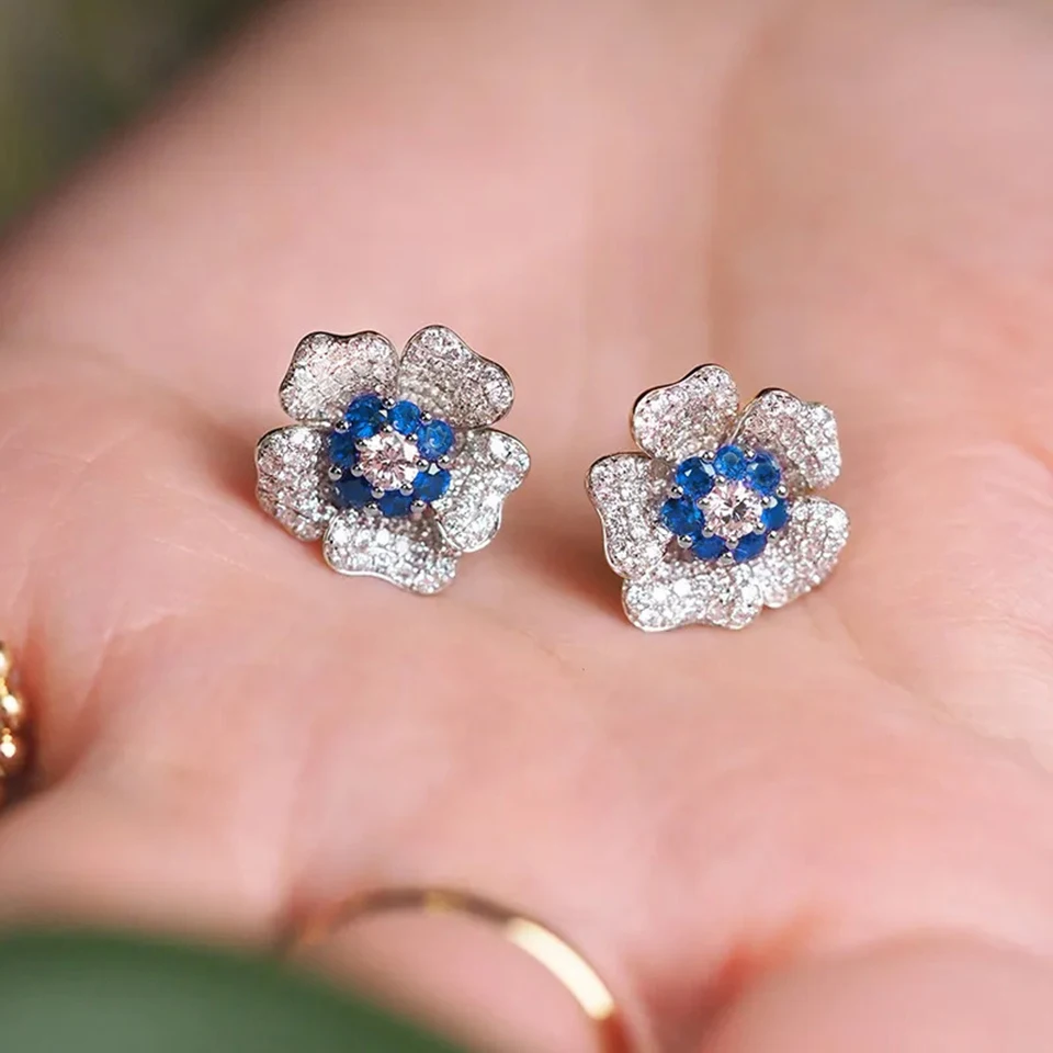 ZAKOL Bling CZ Flower Stud Earrings AAA Cubic Zirconia Aesthetic Women\'s Ear Accessories Bright Red Earrings Trendy Jewelry Gift