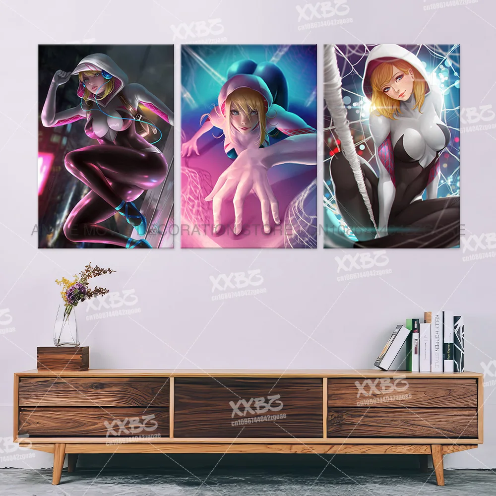 Spider-Gwen Pintura para Sala e Quarto, Marvel Movie Wall Art, Sexy Figuras, Cartaz de Lona, imagem, Home Decor, Spider Man, 1pc