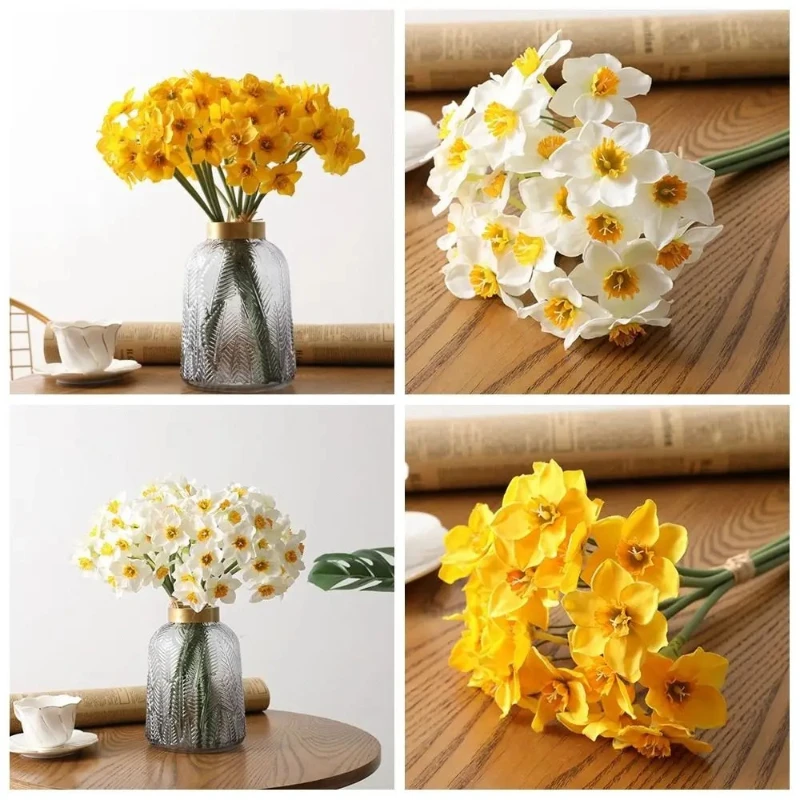 6 fleurs artificielles de narcisse, jonquilles réalistes, arrangement floral de simulation pour mariage, fournitures de fête, cadeau, ornement