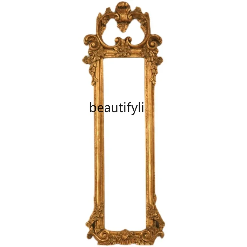 

French classical carved full-length mirror, decorative mirror wall-mounted home living room European retro full-length mirror