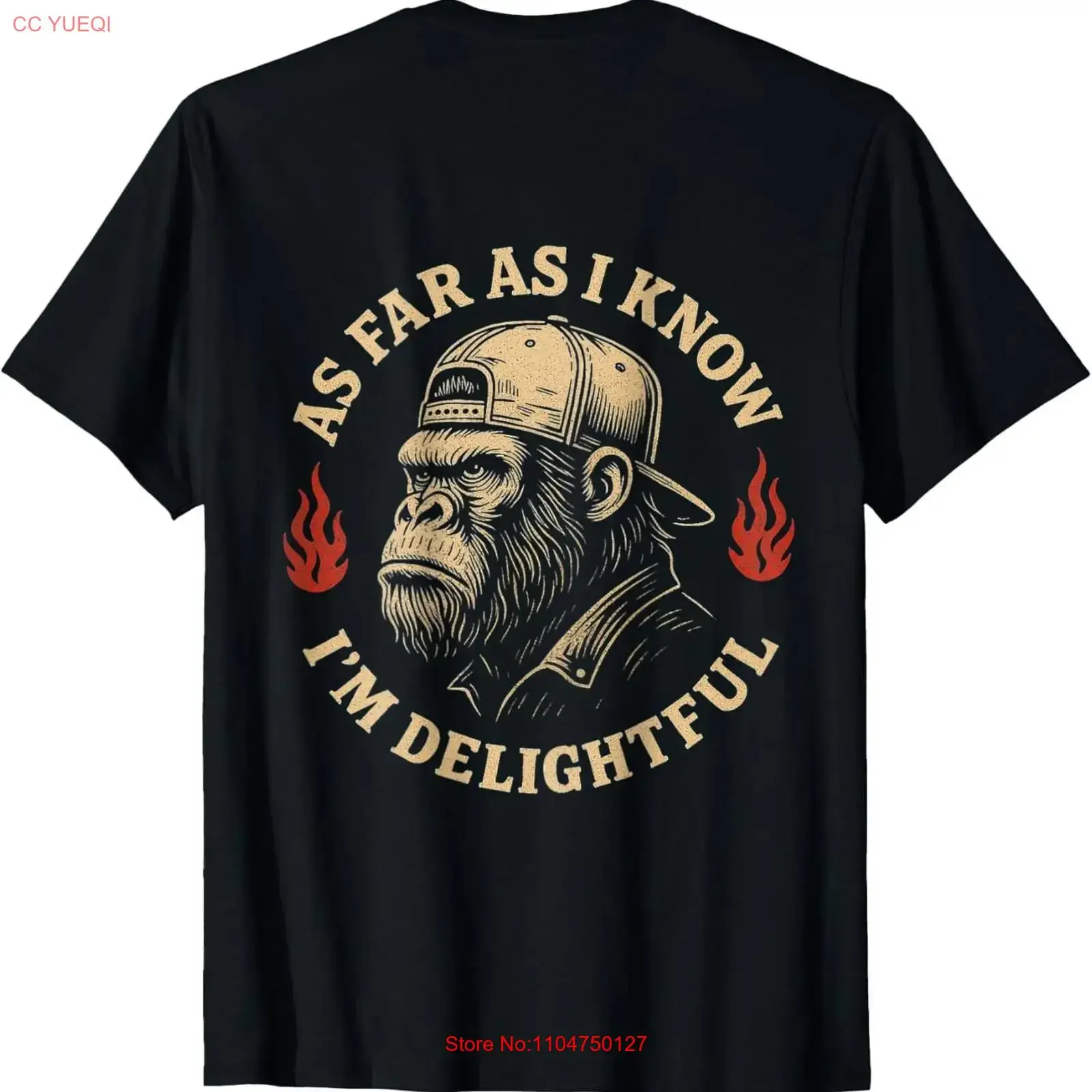 ON BACK As Far I Know I'm Delightful Funny Monkey T Shirt vintage Washed Casual graphic streetwear Unisex Slightly Stretched