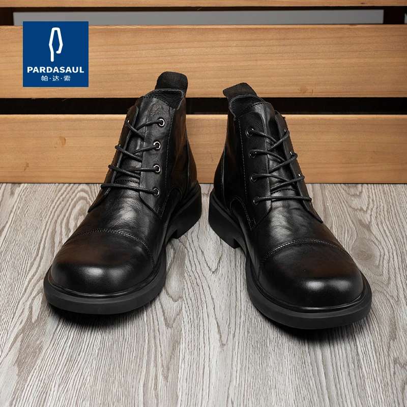 Men's round toe comfortable leather casual shoes versatile British fashion mid top men's boots 221121 - Image 6