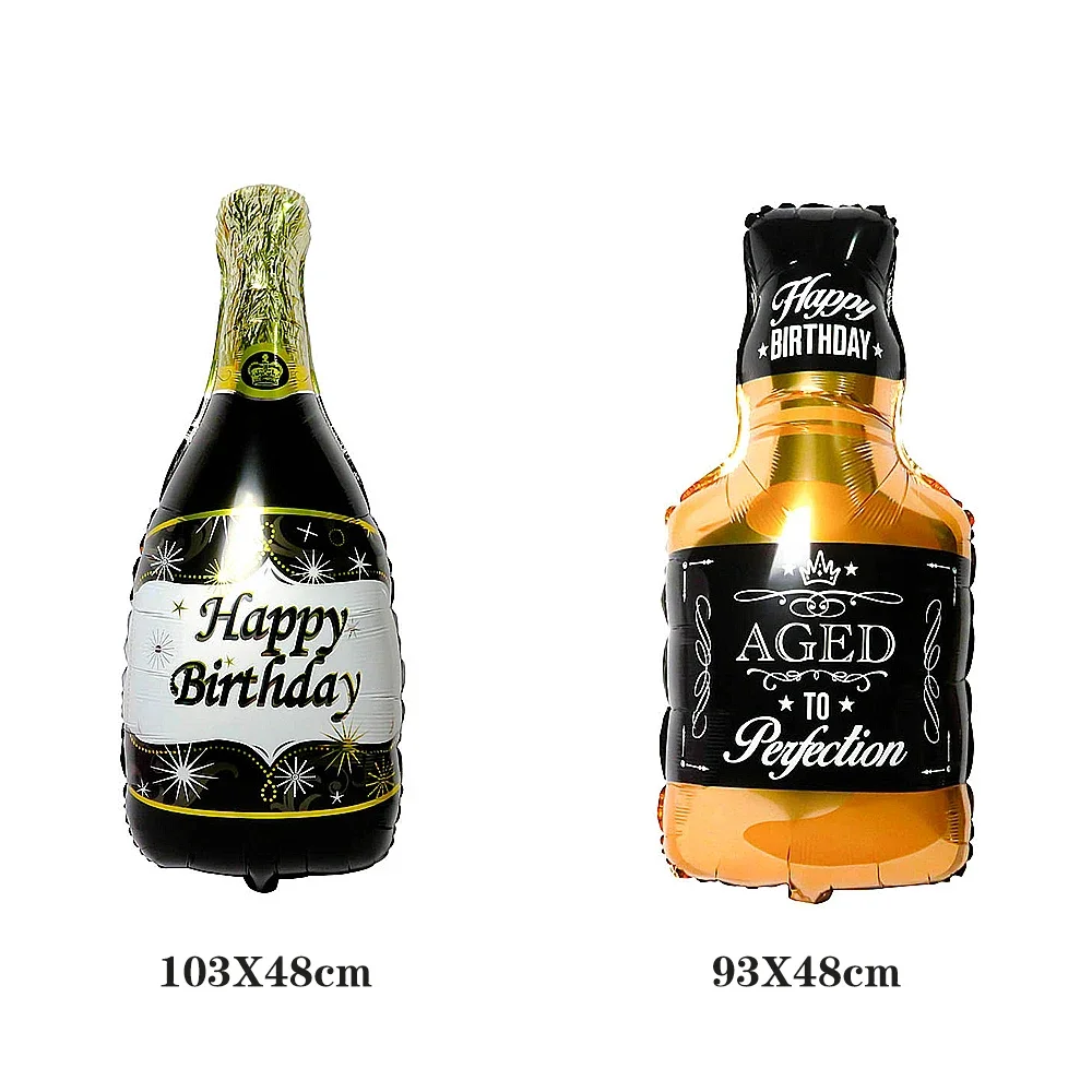 Whiskey Birthday Party Decoration Beer Wine Bottle Cup Foil Balloon Banner Cake Topper for Wedding Bachelorette Party Decoration