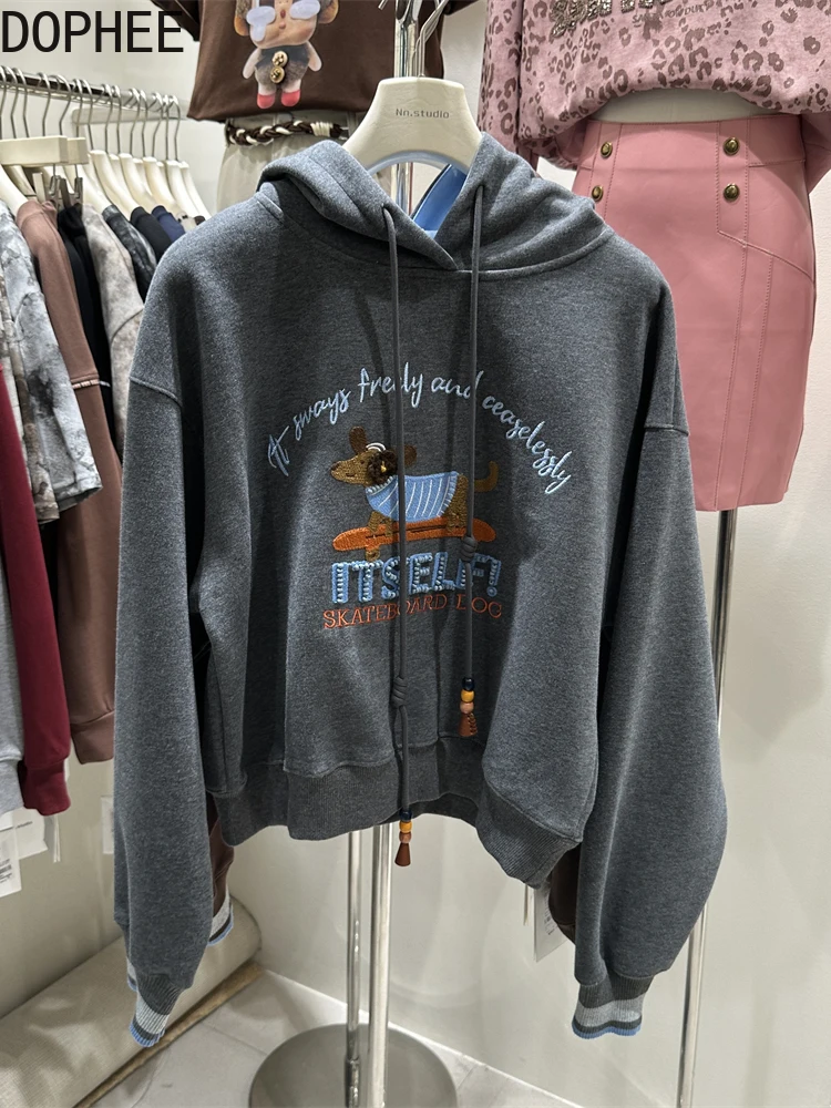 

Уменьшение возраста, весенне-осенний студенческий пуловер с капюшоном, топ с мультяшной вышивкой, универсальная женская повседневная хлопковая толстовка с длинными рукавами