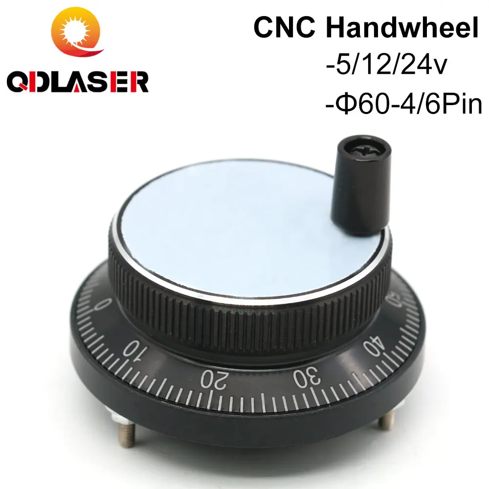 QDLASER Black CNC Pulser Handwheel 60mm 5V 12V 24V 4Pin 6Pin 100 Pulse Manual Pulse Generator MPG Rotary Encoder Parts