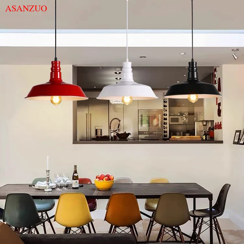 LOFT Retro Industrial Style Iron Art Pendant Light Creative Restaurant Cafe Bar Single Head Pot Lid Light Black White Red Pendan