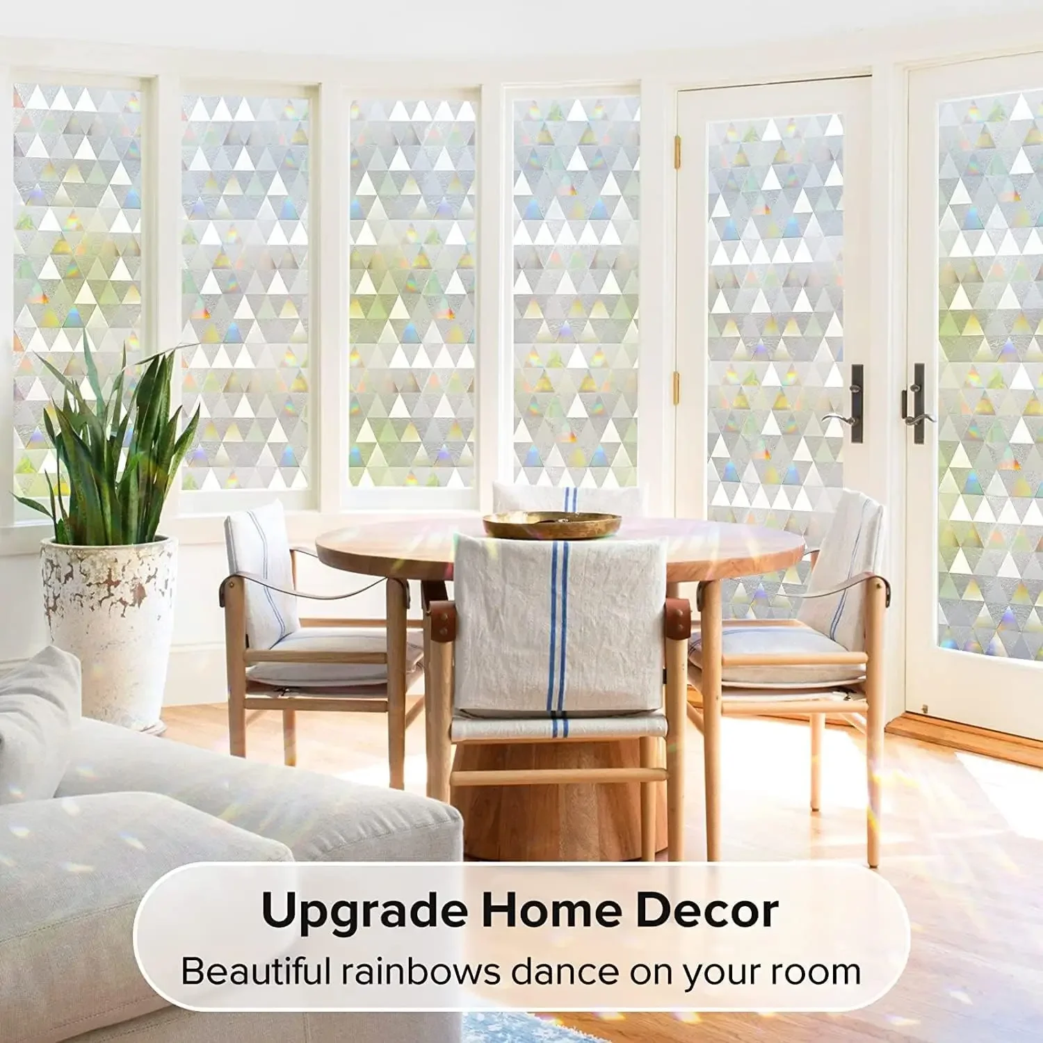 Window Privacy Film 3D Geometric Triangle Rainbow Static Cling, Anti-UV Heat Reducing No Glue Glass Sticker for Home Bathroom