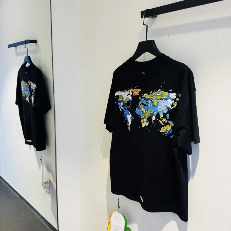 2XL GOODBRAND Tshirt Map Color Oil Painting Graffiti Splashing Ink Cotton Round Neck Short Sleeve Men Women Summer Street Outfit