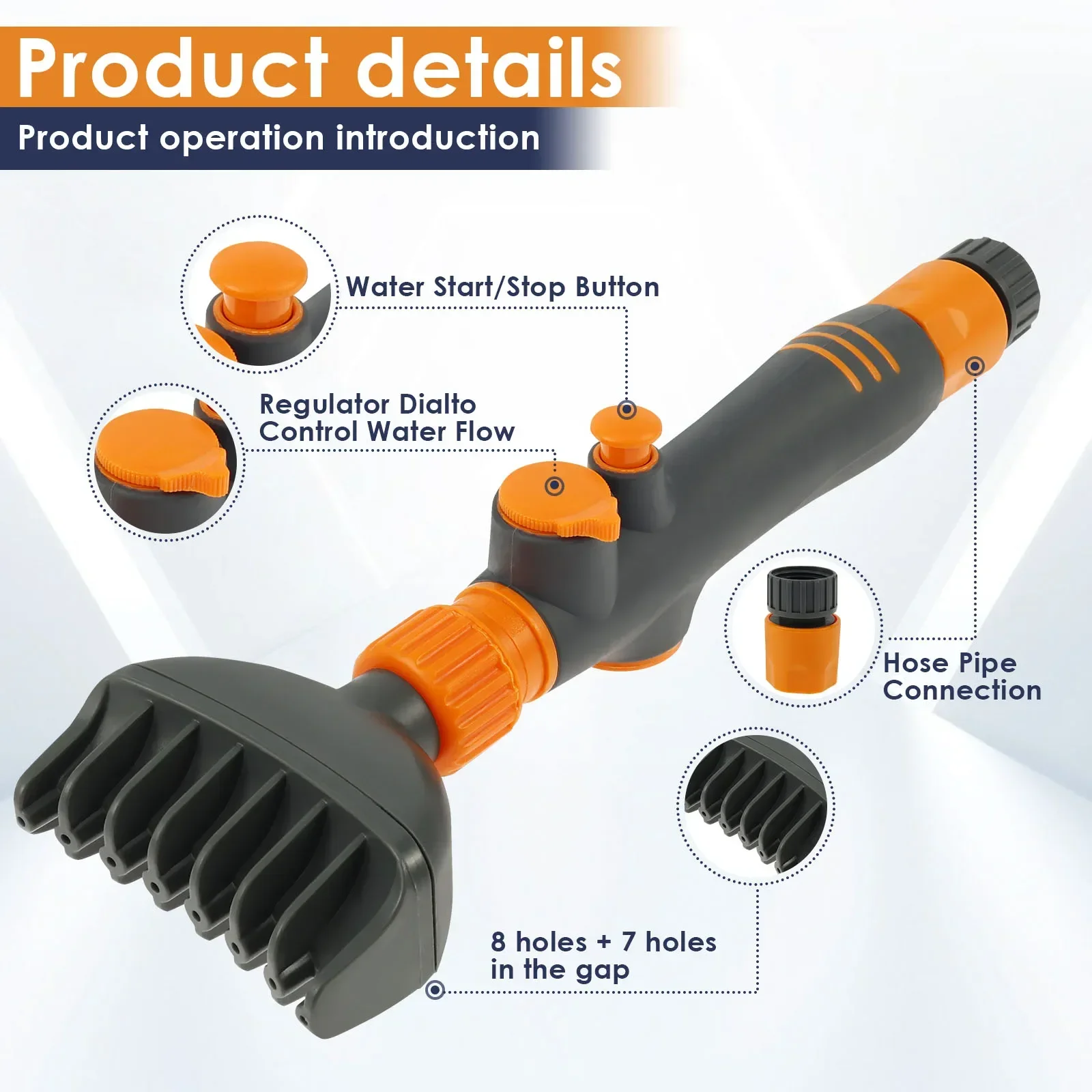 Handheld Spa Filter Clean Brush Double Row Nozzle Universal Pool Cartridge Filter Brush for Most Standard Pool Hot Tub Filters